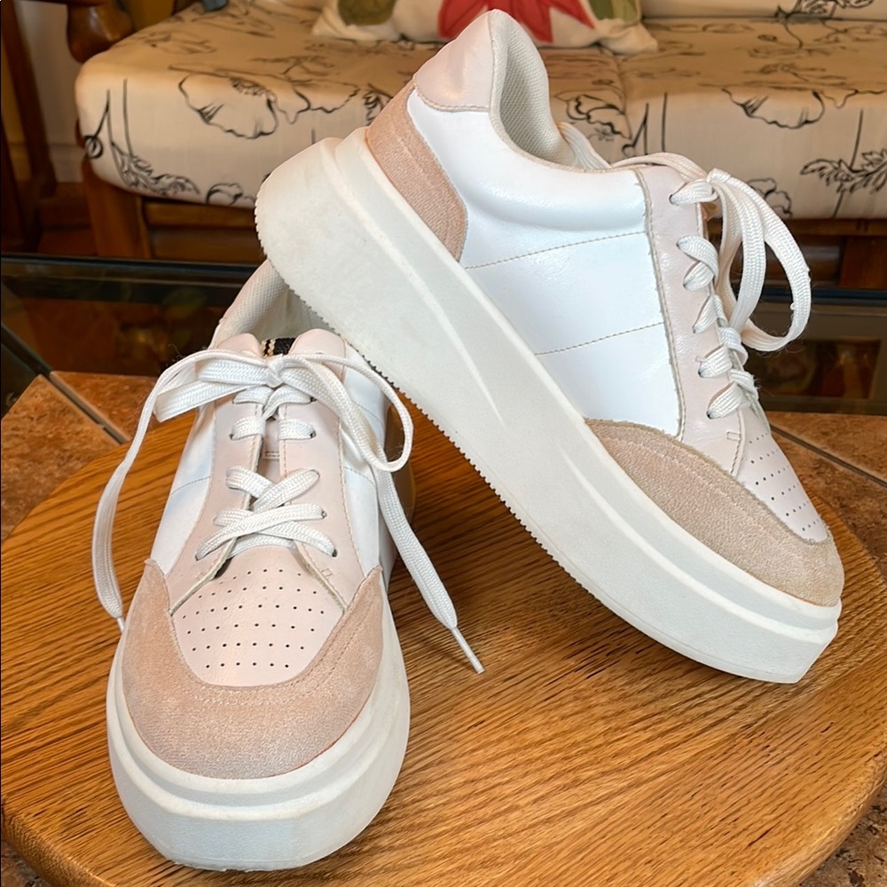 ShuShop White and Pink Platform Sneakers